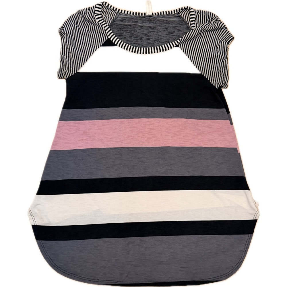 Emerald Womens Striped Colorblock Tunic Top Short Sleeve Pink Black Grey Small